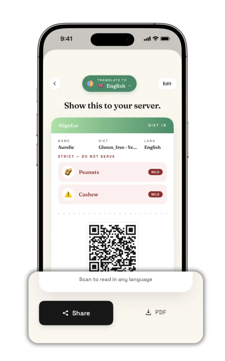 AlignEat dietary ID — set your allergies and diets once