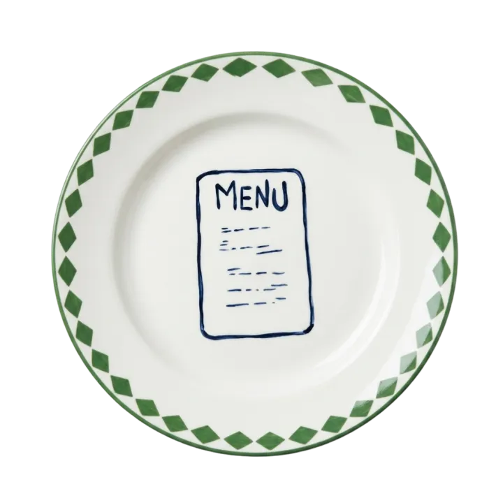 Hand-painted plate with a restaurant menu